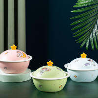 [COD] Planet Ceramic Bowl ชามบะหมี่กึ่งสำเร็จรูปพร้อมฝาสำหรับรับประทานอาหารชามสำหรับคู่รักหญิงชามจานบินของขวัญสำหรับนักเรียนที่ใช้ในบ้านสร้างสรรค์