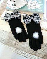 Black Camellia Cashmere Gloves Fashion Korean Houndstooth Mink Hair Cute Flowers Warm Riding Touch Screen Gloves A428