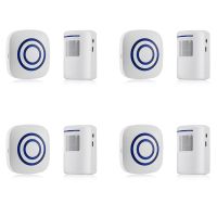 4X Door Chime,Wireless Business Door Motion Sensor Detector Smart Visitor Doorbell Home Security Driveway Alarm EU Plug