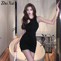 Zhu Xia ชุดเดรสสตรีใหม่เซ็กซี่กระโปรงช่วงสะโพกเพรียวบางเอวเล็ก Gaun Bahu Terbuka