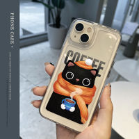 For IPhone 14 Pro Max IPhone Case Thickened TPU Soft Case Clear Case Shockproof Coffee Cat Compatible with For 13 Pro Max