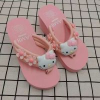 Kawaii การ์ตูนฤดูร้อน2023แฟชั่นผู้หญิงรองเท้า Wedge Flip Flop รองเท้าส้นสูงรองเท้าแตะสุภาพสตรี Hello Cat