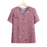 【มีไซส์ใหญ่】Plus Size False Button Womens Short Sleeve Summer Shirts Vintage Floral Embroidery Female Tops Large Size XL-5XL Red Blue Top