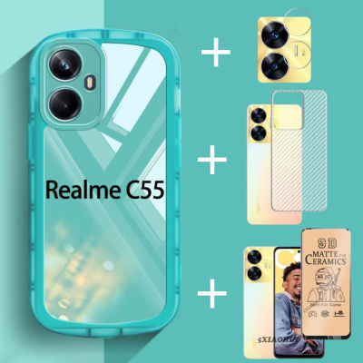 4in 1 Realme C55 Realme เคสโทรศัพท์ที่ C53เคสโทรศัพท์ซิลิโคนนุ่ม + ฟิล์มกระจกเทมเปอร์ + ฟิล์มเลนส์ + ฝาหลัง