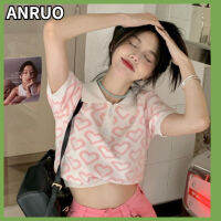 ANRUO เสื้อกันหนาวแบบถักคอโปโลแขนสั้นเปิดไหล่ด้านหน้าสำหรับผู้หญิง,ดีไซน์ใหม่ฤดูร้อนเสื้อเอวลอยเก๋ไก๋สไตล์เกาหลี