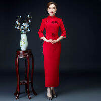 2022ฤดูใบไม้ผลิใหม่เย็บปักถักร้อย A pplique สุภาพสตรียาว qipao บาง cheongsam ที่สง่างามสไตล์จีนชุดราตรีขนาด3XL 4XL