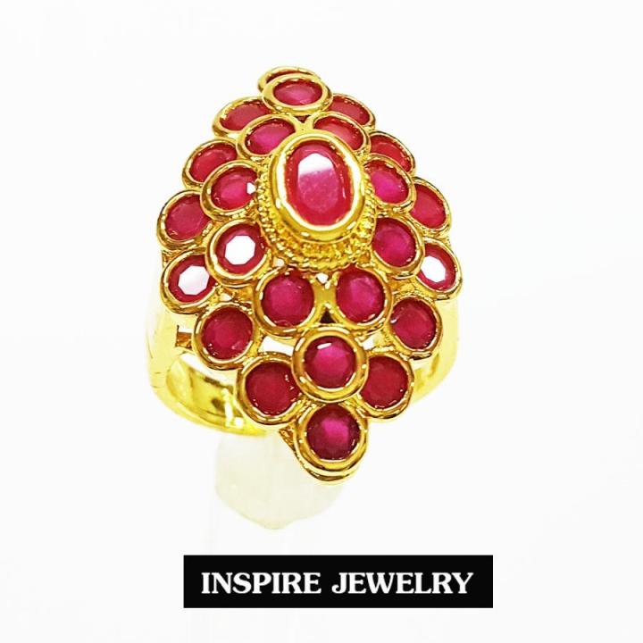 inspire-jewelry-แหวนพลอยทับทิมชาตั้ม-งานปราณีต-ตัวเรือน-หุ้มทองแท้-100-24k-สวยหรู-พร้อมถุงกำมะหยี่-สำหรับการแต่งกายชุดไทย-ชุดประจำชาติ-บุพเพสันนิวาส-การะเกตุ-ชุดที่ต้องการความหรูหรา-ดูมีเสน่ห์-แสดงควา