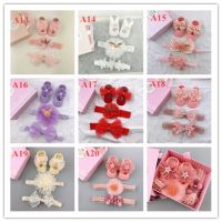 Newborn Baby Girls Cute Bow Design Cotton Socks with Flower + Headband Hair Accessories Photography Prop Gift Set