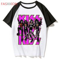 เสื้อยืดสีขาวแนวกรันจ์สำหรับผู้ชายเสื้อยืดผู้หญิงแฟชั่นลาย Kiss Band เสื้อยืดคู่แนวสตรีทเสื้อเสื้อยืดผู้หญิงแฟชั่นสุดน่ารัก