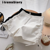 (XS-5XL) IRENASTORY กางเกงผู้หญิงขนาดใหญ่เอวสูงกางเกงขาสั้นมีซิปทรงเอไลน์กางเกงขายาวกว้างลำลองฤดูร้อน