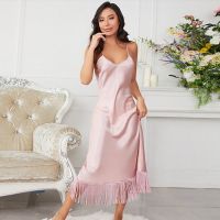 【 WYIN kitchen】 Women 39;s Pajamas Nighty Gown Loungewear Spring Summer Sexy V Neck Satin Dresses Nightdress Home Clothes Sleepwear Pyjama Femme pj