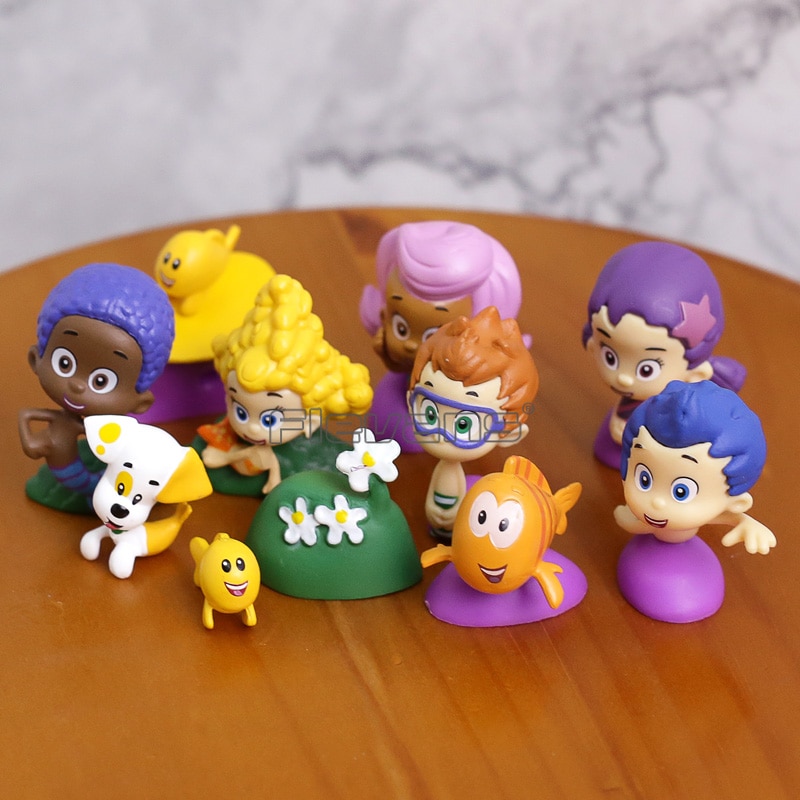 12pcs/Set Bubble Guppies Bubble Puppy Goby Deema Gil Oona Underwater Scenery PVC Figures Kids Toys Gifts 2~5cm 