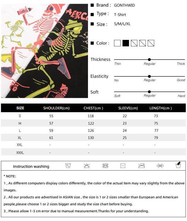 ผู้ชาย-hip-hop-เสื้อยืด-streetwear-funny-skull-skeleton-แขนสั้น-tshirt-harajuku-แฟชั่นสบายๆหลวมผ้าฝ้ายเสื้อ