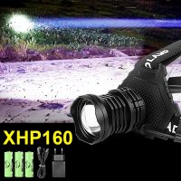 【lz】❈✺  Farol de LED super poderoso xhp160 lâmpada principal recarregável farol de alta potência usb lanterna camping pesca 18650