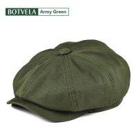 BOTVELA Newsboy Cap Mens Twill Cotton Eight Panel Hat Womens Baker Boy Caps Retro Big Large Hats Male Boina Green Beret 003