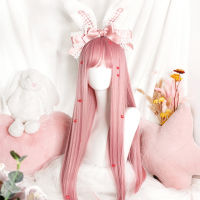 Cosplaysalon 73CM Lolita Long Straight Pink Bangs Heat Resistant Cute Party Synthetic Hair Cosplay Wig Gift ของขวัญ