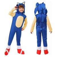 Anime Sonic The Hedgehog Costume Kids Fantasy Speed Cospaly Jumpsuit with White Gloves Gift Children Halloween Costumes