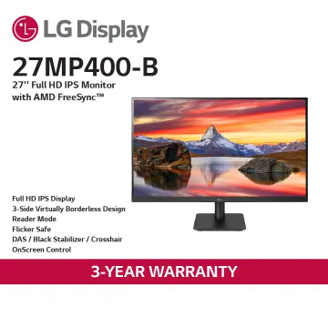 LG 27MP400-B 27” Full HD (1920 x 1080) IPS Display with 3-Side Virtually  Borderless Design, AMD 