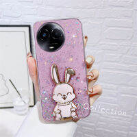 Phone Case เคส Realme 11X Realme 11 4G 5G Realme C51 NFC สีสันสดใสเคสใสพร้อมกระต่ายน่ารักการ์ตูนขาตั้งซ่อนรูปท้องฟ้าเต็มไปด้วยดวงดาวเลื่อมปกหลังแบบนิ่ม2023