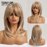 Long Wavy Ash Blonde Layered Wigs With Bangs Heat Resistant Synthetic Wigs for Afro Women Daily Cosplay Natural Hair Wigs