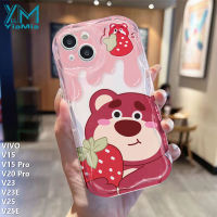 YiaMia เคสโทรศัพท์แฟชั่นสำหรับ VIVO V15 V15โปร V20 V23โปร V23E V25 V25E 3D น่ารักการ์ตูนหมีสตรอเบอร์รี่หมีวินนี่แบร์ภาพเคลื่อนไหวเคสโทรศัพท์มีลายเคสโทรศัพท์ขอบหยักฝาครอบด้านหลังเพื่อการป้องกัน TPU นุ่มสำหรับเด็กผู้หญิง