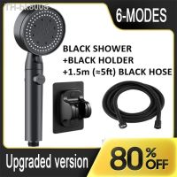 ﹉  6 Modes Shower Head High Pressure Shower Heads Black Detachable Power Massage Bathroom Accessories Set Modern Water Saving