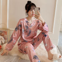 Long Sleeve Silk Pajamas Sets For Women Autumn Satin Sleepwear Pyjamas Nightwear Set Young Girl Pijama Set femme V-neck homewear