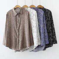 COD DSFERTRETRE ??Spring new retro flower long-sleeved shirt printing draping chiffon top women