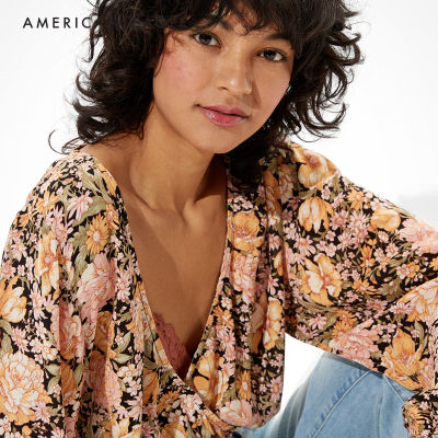 American Eagle Floral Wrap-Front Blouse เสื้อ เบลาซ์ ผู้หญิง ลายดอกไม้ (EWSB 035-3554-001)