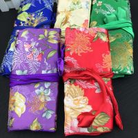 Bright Flower Silk Brocade Jewelry Roll Travel Bag Multi Zipper Storage Pouch Women Cosmetic Makeup Purse