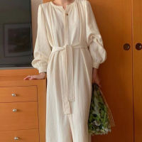 Spot parcel post[ Spot Goods ]2023 Spring New Korean Style Artistic Simple Graceful Lace-up Loose Long Dress