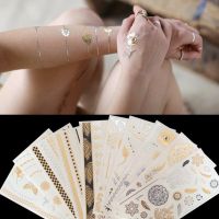 Temporary Tattoo Sexy Sun Moon Star Women Party Body Arm Art Fake Flash Tattoos Gold Metallic Tattoo Sticker Girl Bracelet Wrist Stickers