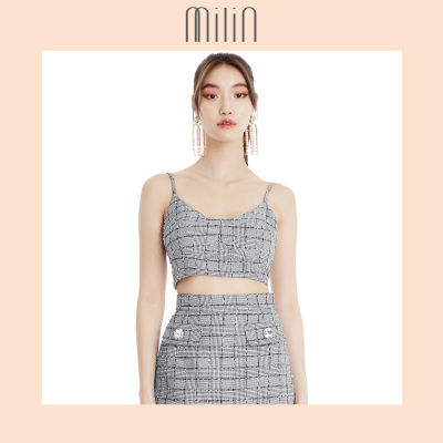 [MILIN] Scoop v neck Glen Check Tweed Crop top เสื้อสายเดี่ยวผ้าทวีดทรงครอปคอวี  / Frond Top