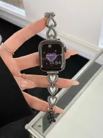 Luxury Love Heart Metal Band For Apple Watch 8 Ultra 7 6 4 5 Pearl Diamond Strap Bracelet For iWatch Series 41MM 45MM 49MM 40MM Straps