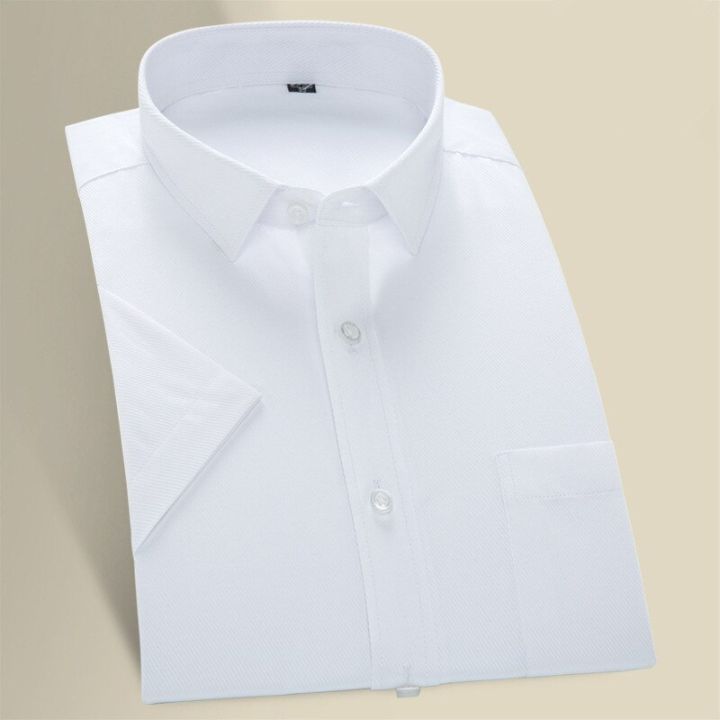 เสื้อเชิ้ตแขนสั้นธุรกิจสีทึบสำหรับผู้ชาย-เสื้อเชิ้ตสีขาวชุดสวมใส่แบบทางการมืออาชีพมีกระเป๋าเสื้อบางสินค้าผลิตตามสั่งฤดูร้อน22-23