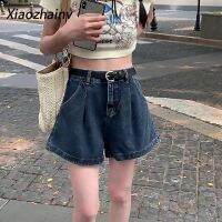 Xiaozhainv สีทึบฤดูร้อนแบบเกาหลีลำลองของ Celana Pendek Denim สำหรับผู้หญิง