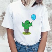 Tshirt White Personality Tshirt Clothing Cactus Balloon Print Gildan Spot 100% Cotton