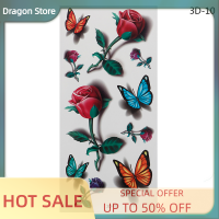 Dragon สติกเกอร์รอยสักชั่วคราว Body Art 3D Butterfly Rose Feather TATTOO กันน้ำ