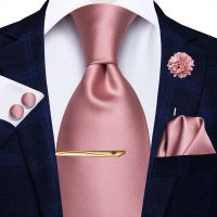 Rose Gold Solid Silk Wedding Tie For Men Handky Cufflink Flower Clip Gift Mens Necktie Fashion Business Party Dropshiping Hi Tie