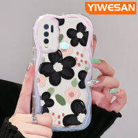 YIWESAN เคสสำหรับ VIVO Y30 Y30i Y50น้ำมันเคสลายดอกไม้สีดำสวยงามขอบคลื่นเนื้อครีมนุ่มป้องกันเคสซิลิโคนใส