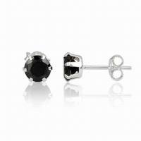 ต่างหูผู้หญิง/ผู้ชาย เงินแท้ 925 Sterling Silver Earring ฝังพลอยสีดํา Black Cubic Zirconia RS 8mm