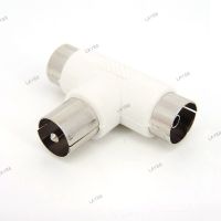 T Type 2 Way TV Splitter Aerial Coaxial Cable TV Male Plug to 2x Female Jack Antenna Connectors Adapters White YB8TH