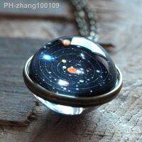 Fashion Solar System Planet Galaxy Double Side Glass Cosmic Astronomy Pattern Pendant Necklace Man Women Classic Jewelry