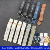 Gelang jam tangan kulit sapi 20mm jam tangan Omega X s-watch tali Velcro gelang kulit sapi pria wanita dengan logo