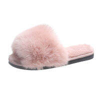 2022 Winter Women Furry Slippers Soft Plush Faux Fur Floor Shoes Indoor Ladies Warm Home Slippers Open Toe Fluffy House Slides