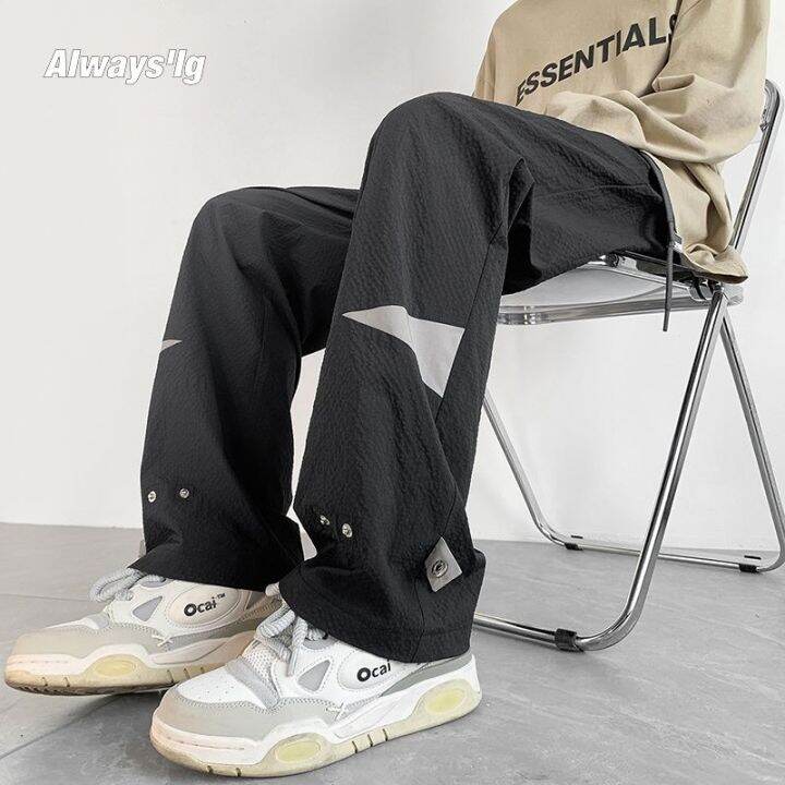 ready-k4-hong-kong-style-oversize-new-casual-pants-loose-mens-buckle-design-trendy-brand-straight-seersucker-trousers