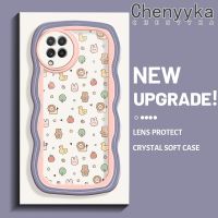 Chenyyka เคส M22ลายการ์ตูนปลอกสำหรับ Samsung กาแลคซี A22 4G A22 5G ขอบครีมดีไซน์ใหม่ผลไม้เล็กๆลายสัตว์น้อยๆเคสโปร่งใสลายกล้องถ่ายรูปเคสมือถือกันกระแทกแบบใสนุ่มปลอกป้องกันอ่อนโยนเรียบง่าย