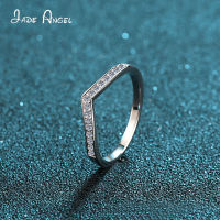 JADE ANGEL Womens 925 Sterling Silver Ring Female V-shaped Ring 0.13Ct Moissan Diamond Ring Row Ring Wedding Gifts