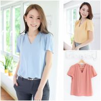 Narinari : MT0601 V-Collar Sophie Blouse – เสื้อทำงานคอวี สีพื้น