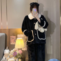 Coral velvet pajamas two piece set autumn and winter 2021 new single breasted thickened casual home suit womens fashionNuyoah